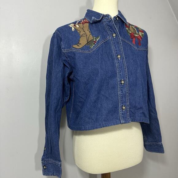 VTG Telluride Equestrian Denim Jacket Holiday Horse Embroidered Christmas Party - Picture 11 of 12